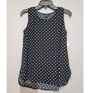 Halogen Scoop Neck Woven Shell Top In Black- Ivory Air Dot